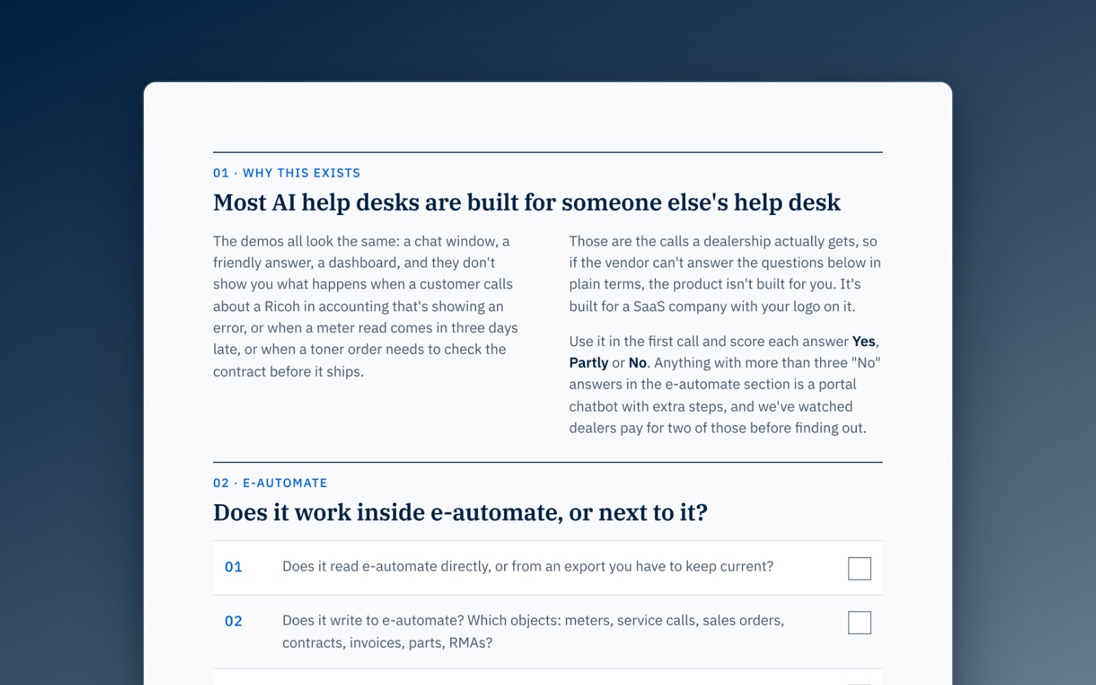The e-automate AI help desk checklist cover